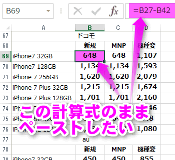 エクセル セルの式をそのままコピーして貼り付けるには